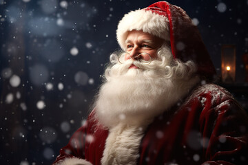 Santa Claus on snowy background.  