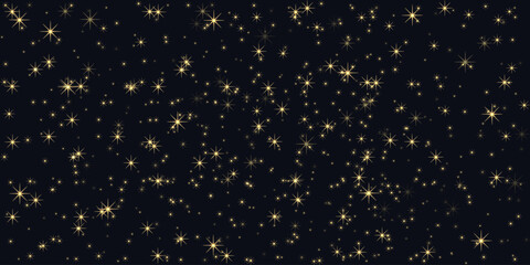 Celebration Sparkly background with 3d star on dark backdrop. Starry sky design. Glitzy Christmas vector illustration can used web pages, banner, poster. Bright pattern.