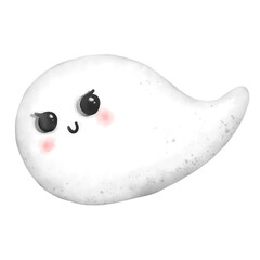 Cute Ghost Cartoon Halloween Watercolor Illustration Clipart