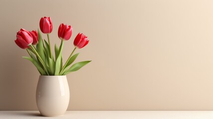 a vase with red tulips - obrazy, fototapety, plakaty