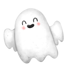 Cute Ghost Cartoon Halloween Watercolor Illustration Clipart