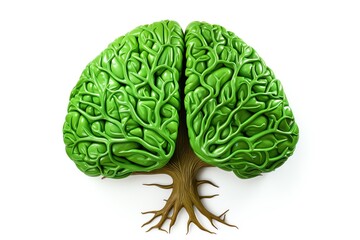 a green brain with a brown root - obrazy, fototapety, plakaty