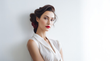 Fototapeta premium Portrait of a beautiful vintage young woman with copyspace