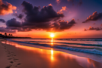 Fototapeta na wymiar sunset on the beach in sky