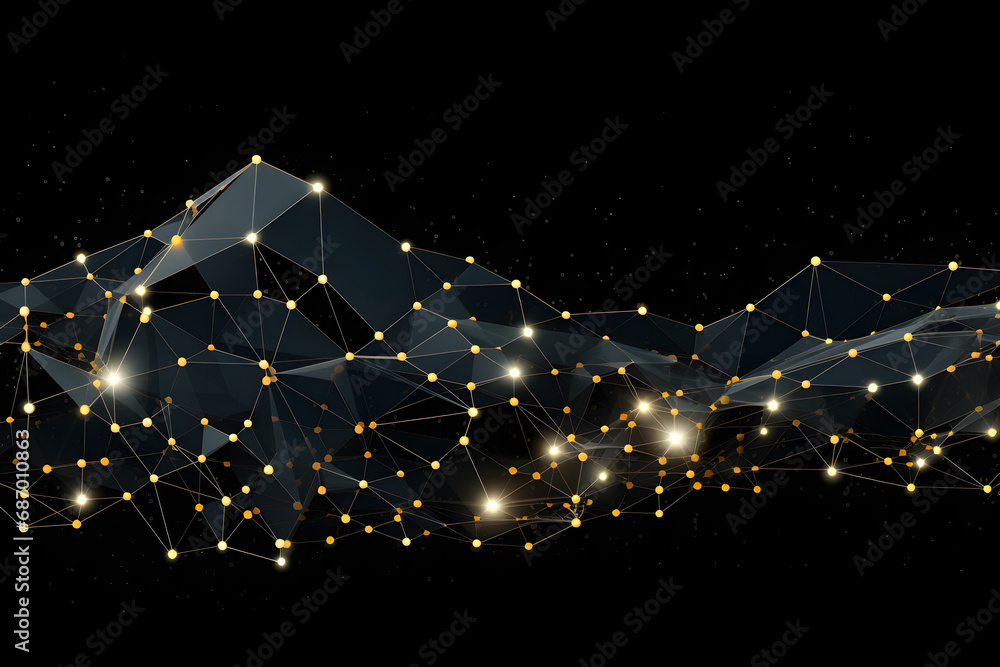 Poster abstract polygonal space with connecting dots and lines. dark background. connection structure. 3d w