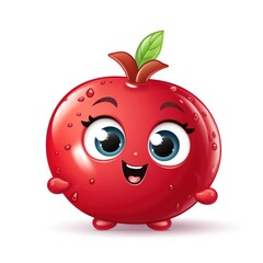 Fototapeta premium Cute cartoon 3d character pomegranate with eyes on white background