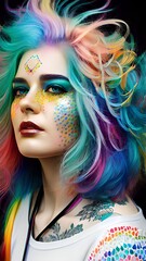 Fototapeta premium Woman with wild hairstyle, colorful 