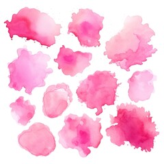 Set of watercolor paint stains blobs and splashes on white