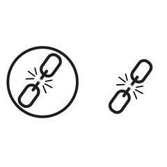 Broken chain link vector icon. Wreck chain link icon. Failure disconnection idea concept.