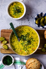 Polish pickled cucumber soup,traditional  soup with pickles