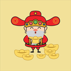 chinese god of wealth chinese new year vector illustration. Suitable for sticker, t-shirt, mug, etc.Eps 10
