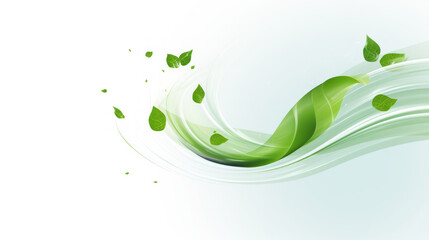 Green leaves and sparkles isolated on transparent background. Realistic vector illustration of vortex and waves with flying mint leaves isolated on white background.