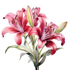 watercolor lily flowers illustration on a white background.