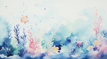 Fototapeta na wymiar abstract watercolor underwater with coral plant and fish for background template