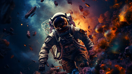 Fototapeta premium astronaut in the galaxy with milky way on the background