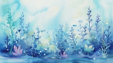 Naklejka na ściany i meble abstract watercolor underwater with coral plant and fish for background template