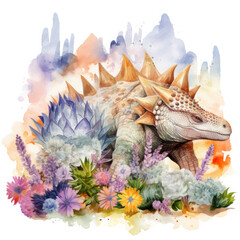 Stegosaurus and flower Illustration, Generative Ai