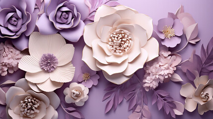 Purple and white paper flowers background