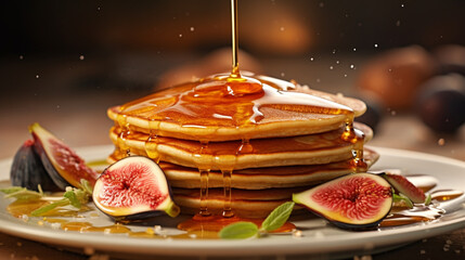 Pancakes with fig jam and honey  - 687014436