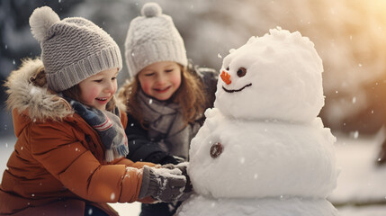 Children playing in snow family time winter