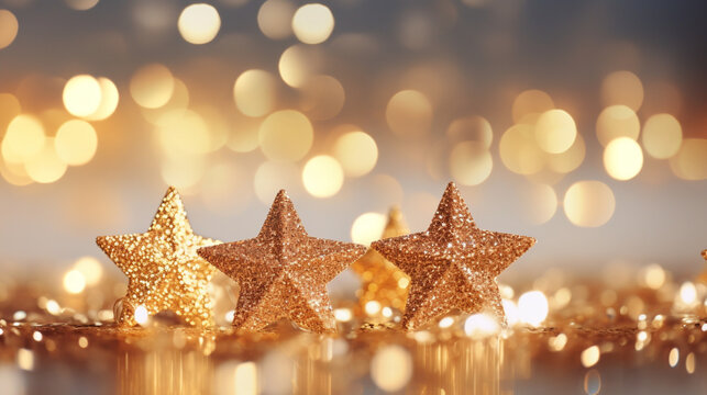 golden christmas decorations star lights background