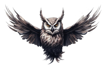 Owl. Black and white zentangle art. Ethnic patterned illustration for antistress coloring book, tattoo, poster, print, t-shirt.