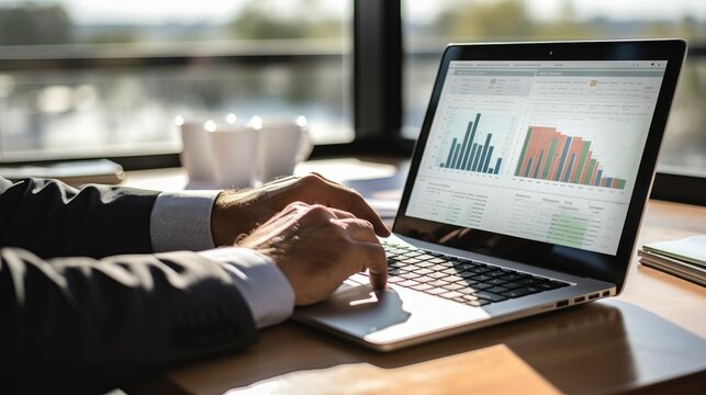 Businessman Consulting Investment Graphs And Financing Of Business Projects On The Laptop. Generative AI