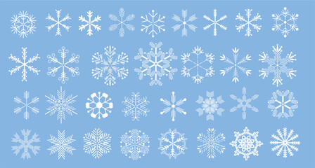 Merry Christmas and Happy New Year holiday design Snowflakes icon set template  background for home decor, christmas market, cover, greeting card, web banner, business card Vector flat illustration