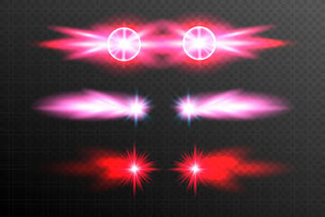 Realistic laser red eyes set. Vector illustration overlays isolated.