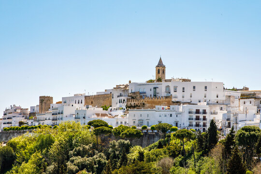 Beautiful view on Vejer de la Frontera, Spain, Andalusia region, Costa de la Luz, Cadiz district, White Towns, Iberian Peninsula, Old town. Ruta de los Pueblos Blancos