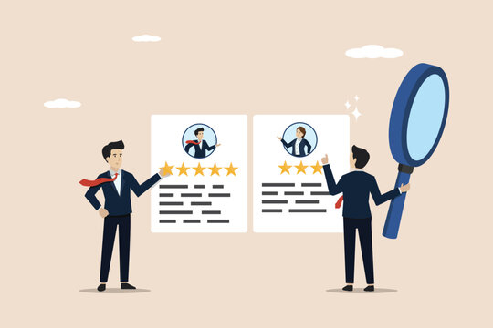 Performance management employee evaluation review, staff career annual appraisal, employee measurement concept, businessman manager giving star review on employee performance management.