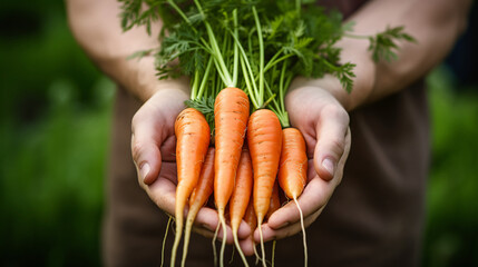Closeup of Pair of Hands Holding A Bunch of Fresh carrots