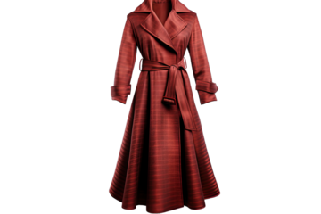 Luxury Womens Long Coat With Box Pattern On Transparent Background
