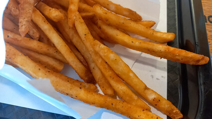 French fries on the table with copy space area