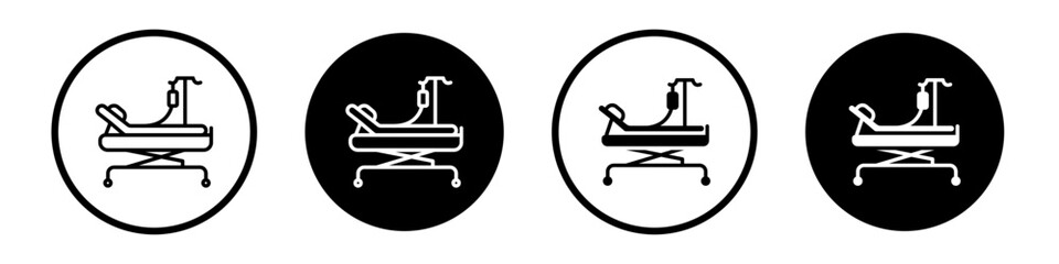 Hospital bed icon set. emergency ward stretcher vector symbol. icu room treatment bed icon in black filled and outlined style. - obrazy, fototapety, plakaty