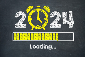 Fototapeta na wymiar New year 2024 loading blackboard drawing