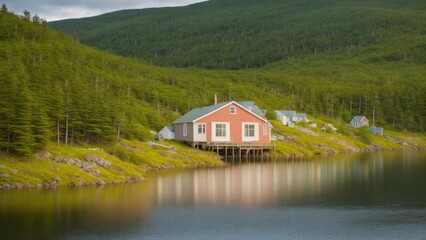 Fototapeta na wymiar Tranquil Lakeside Cottage in Newfoundland