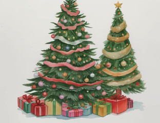 キラキラしたクリスマスツリーの水彩風イラスト Generative AI