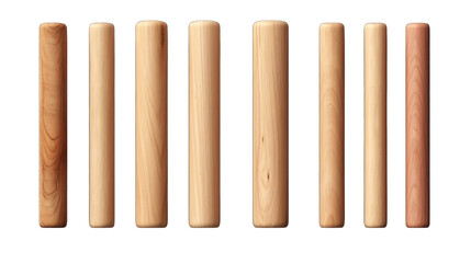 Set of Wooden Dowels Isolated on Transparent or White Background, PNG - obrazy, fototapety, plakaty