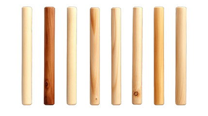 Set of Wooden Dowels Isolated on Transparent or White Background, PNG
