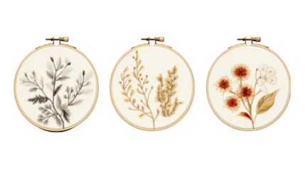 Set of Embroidery Hoops Isolated on Transparent or White Background, PNG