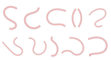 Ball lace. Red stitching for sport baseball lacing graphic pattern softball recent. Vector illustration - obrazy, fototapety, plakaty