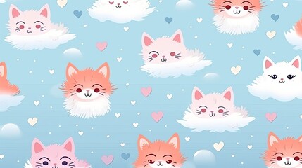 Seanless pattern with cute cats. Vector illustration. Kids print. Ai generative
