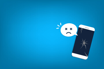 Broken smartphone with sad smile. Broken phone service, recovery and repair concept.	