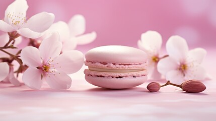 Obraz na płótnie Canvas Pink Macaron with Cherry Blossoms