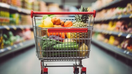 shopping cart full of vegetables and fruit generated by AI tool