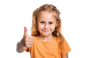 child girl thumbs up on transparent background, Generative AI