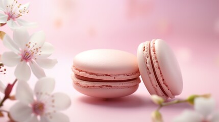 Fototapeta premium Pink Macaron with Cherry Blossoms