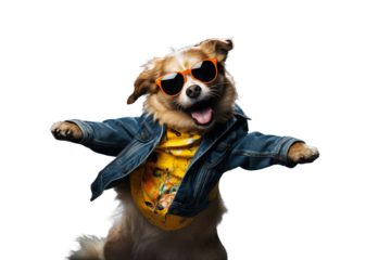 dog in dress dance on isolated background