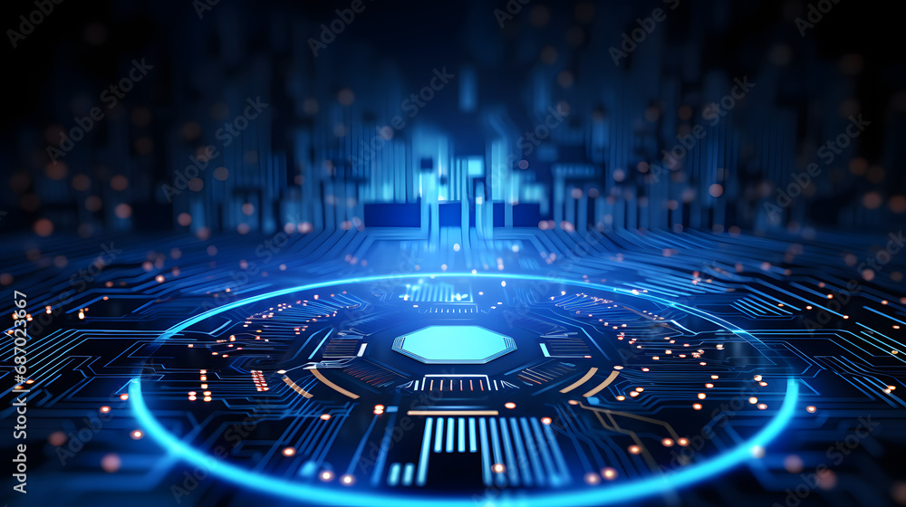Poster 3d design paper with line circle with circuit board. illustration abstract modern futuristic, engine